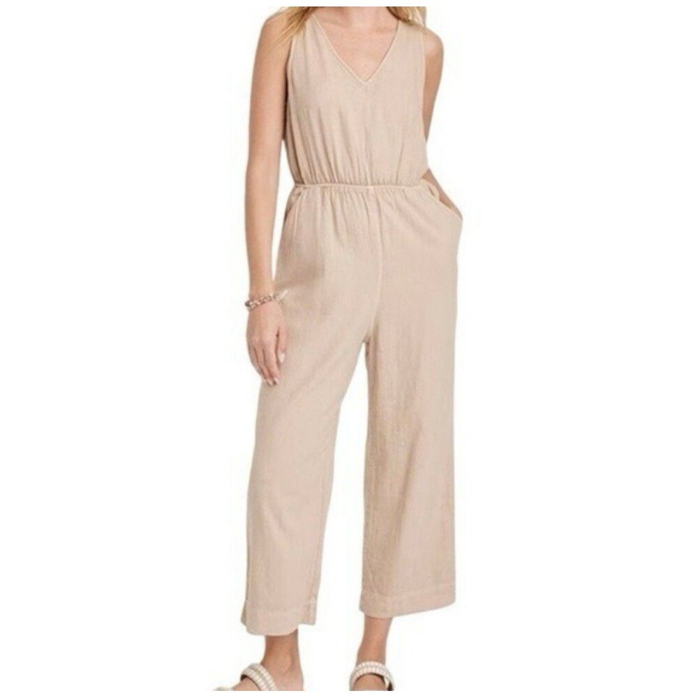 Universal Thread Women's Linen Blend Sleeveless Back Cutout Pockets Jumpsuit M